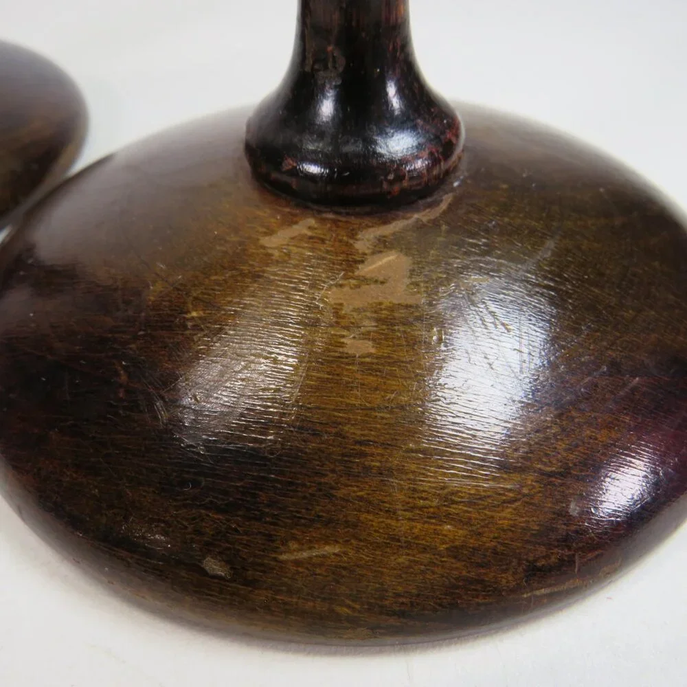 Dark Real Wood Candlesticks Vintage 9
